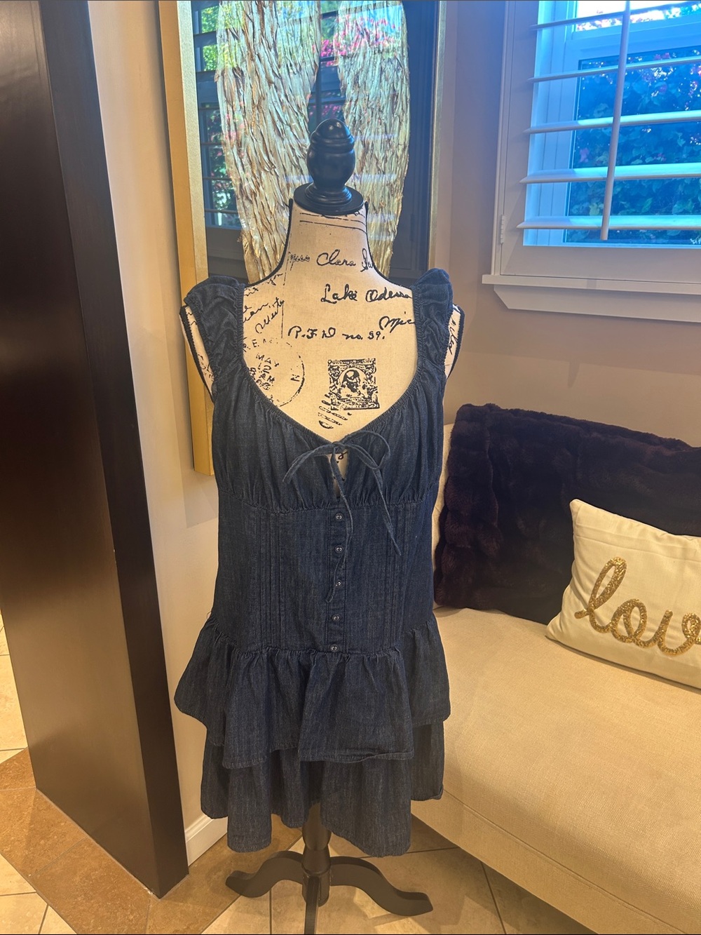 Target Dark Blue Denim Ruffle Tiered Tank Top